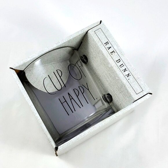 Rae Dunn Enchanté Accessories Large Letters CUP OF HAPPY Glass Coffee Mug 18oz - Picture 2 of 6